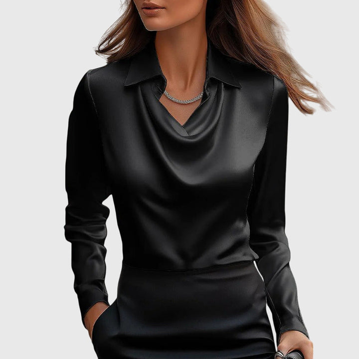 Sylviette | Blouse with luxurious sheen and pleated neckline