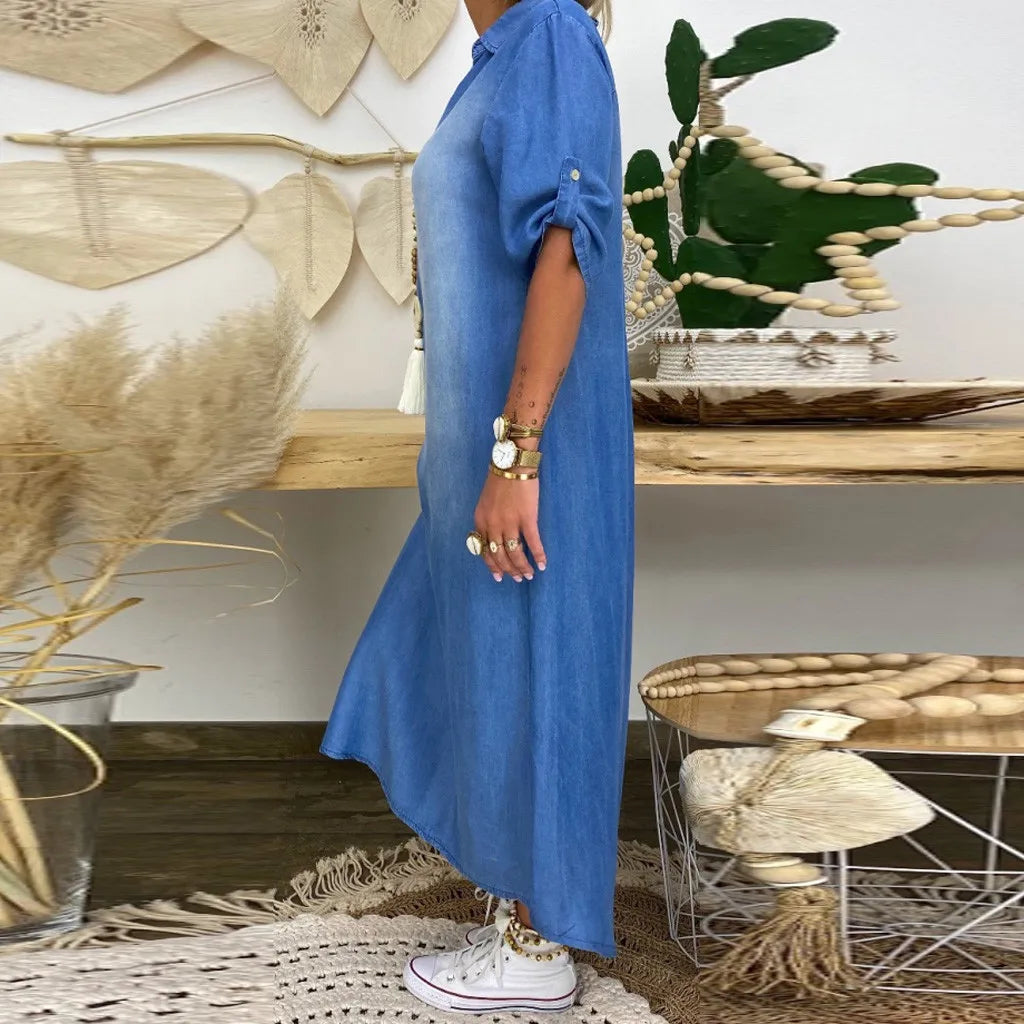 Riley | Long jeans-style dress with side slits
