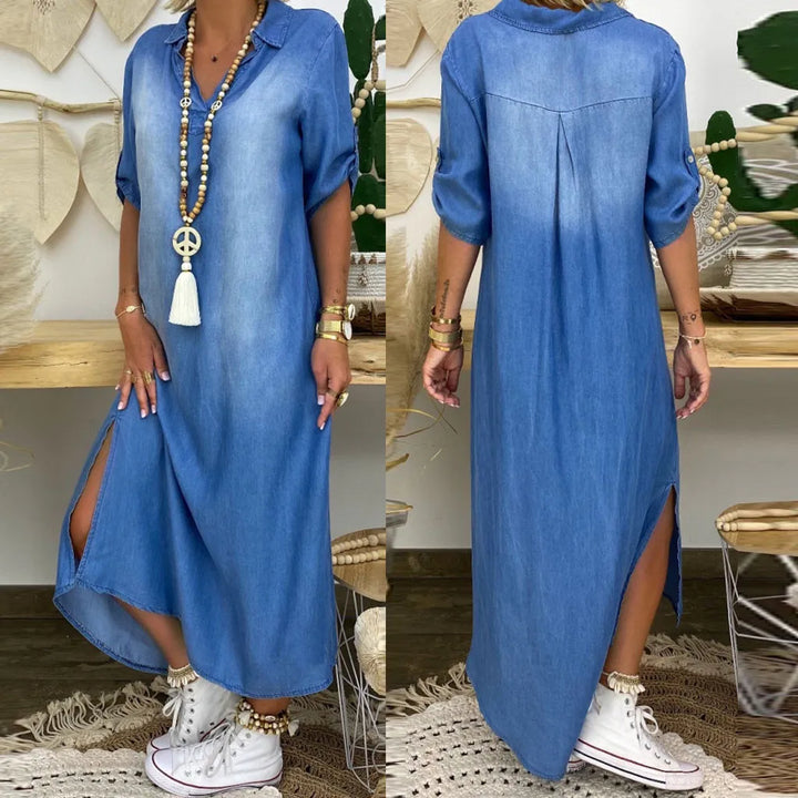 Riley | Long jeans-style dress with side slits