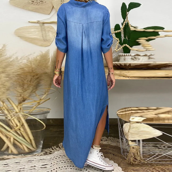 Riley | Long jeans-style dress with side slits