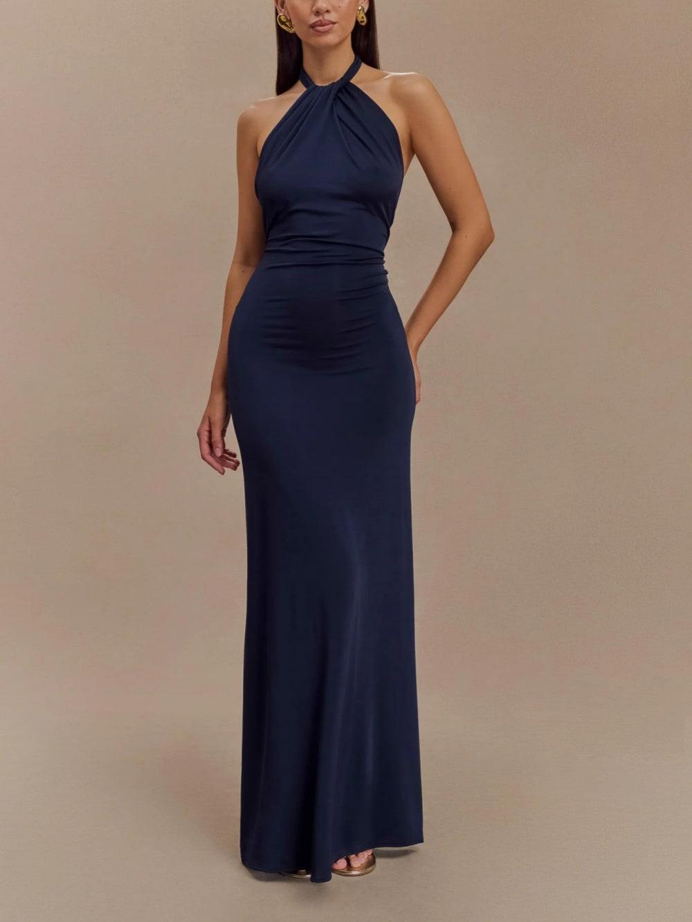 Aqua Grace Gown | Slinky Halter Maxi Dress