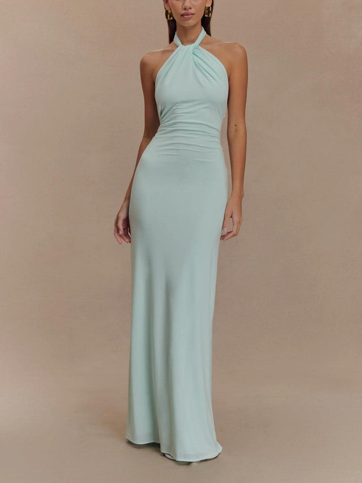 Aqua Grace Gown | Slinky Halter Maxi Dress