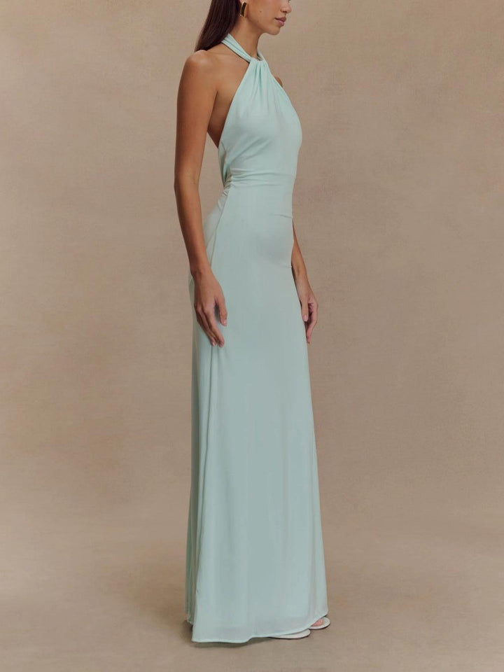 Aqua Grace Gown | Slinky Halter Maxi Dress