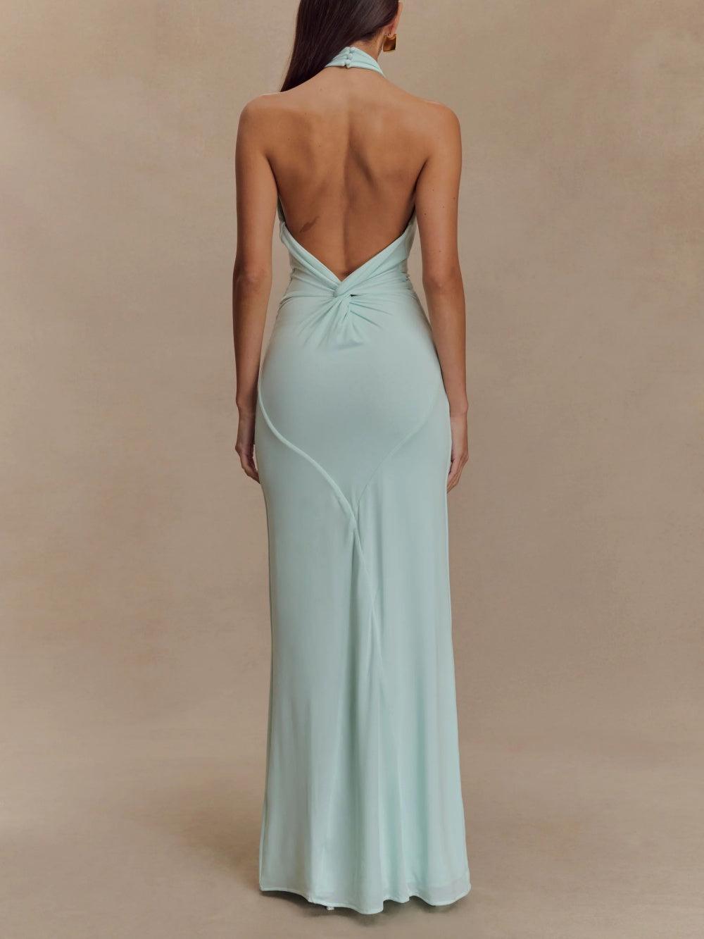 Aqua Grace Gown | Slinky Halter Maxi Dress