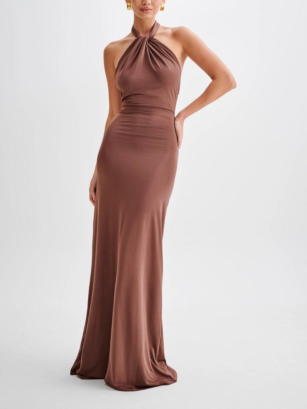 Aqua Grace Gown | Slinky Halter Maxi Dress