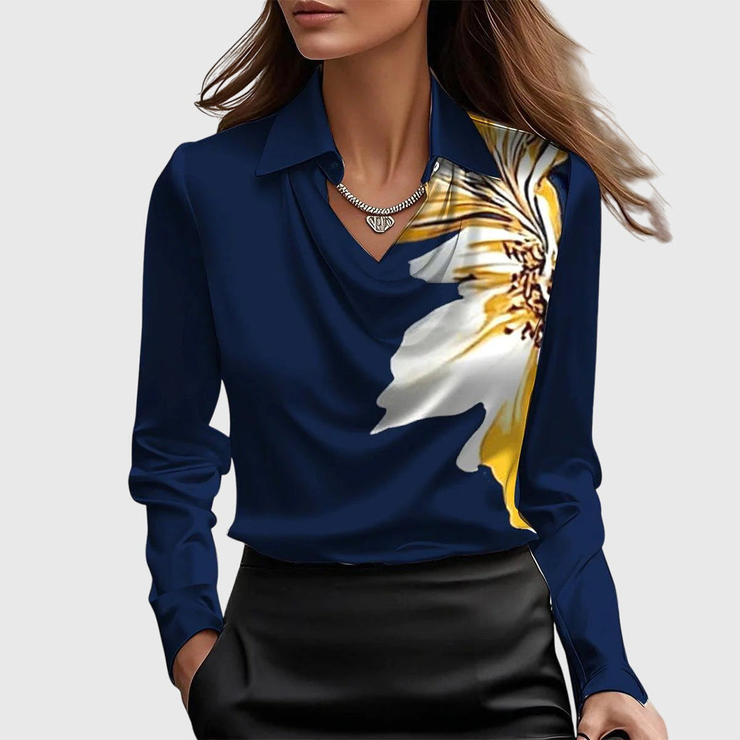 Sylviette | Blouse with luxurious sheen and pleated neckline