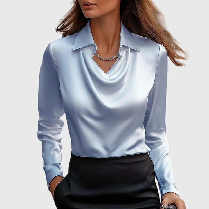 Sylviette | Blouse with luxurious sheen and pleated neckline