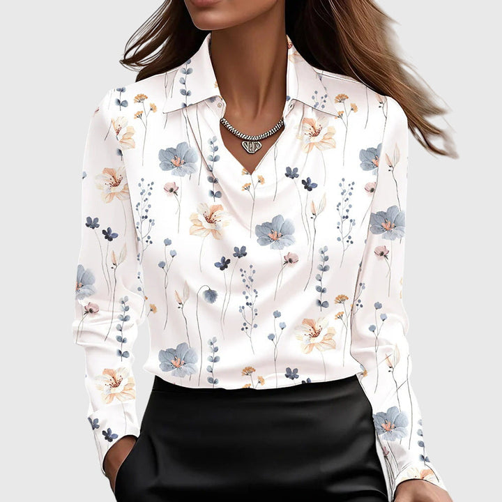 Sylviette | Blouse with luxurious sheen and pleated neckline