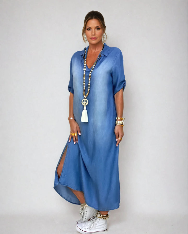 Riley | Long jeans-style dress with side slits