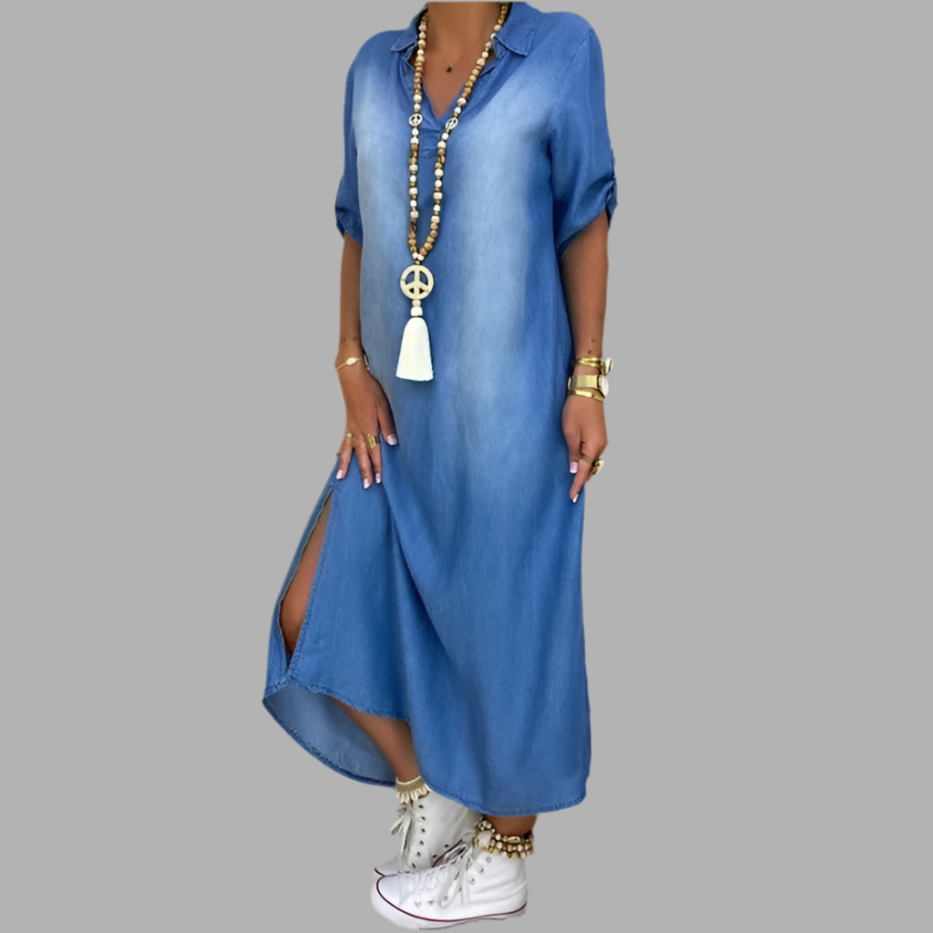 Riley | Long jeans-style dress with side slits