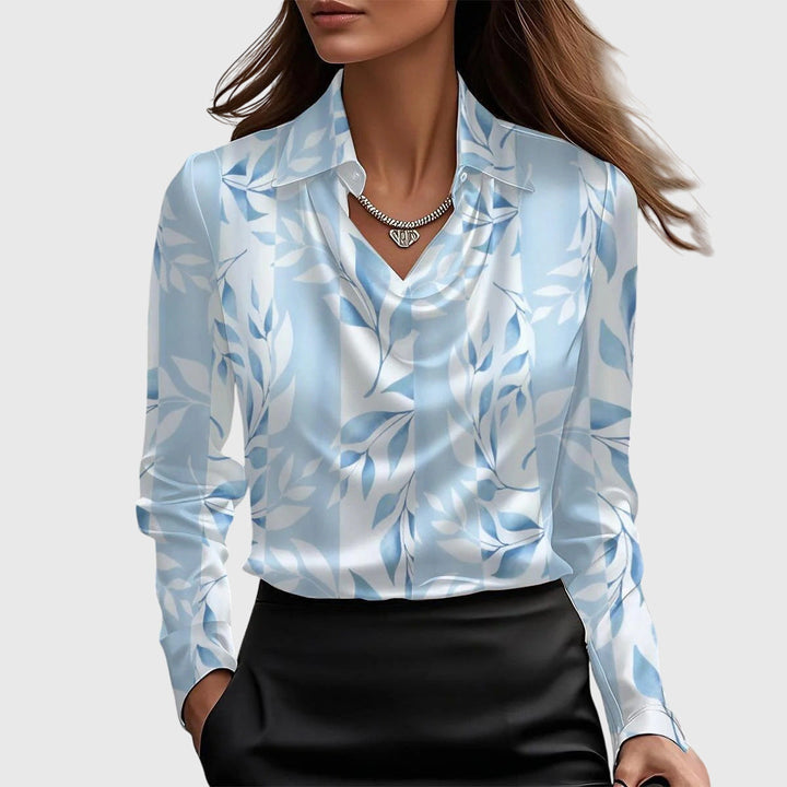 Sylviette | Blouse with luxurious sheen and pleated neckline
