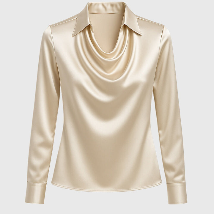 Sylviette | Blouse with luxurious sheen and pleated neckline