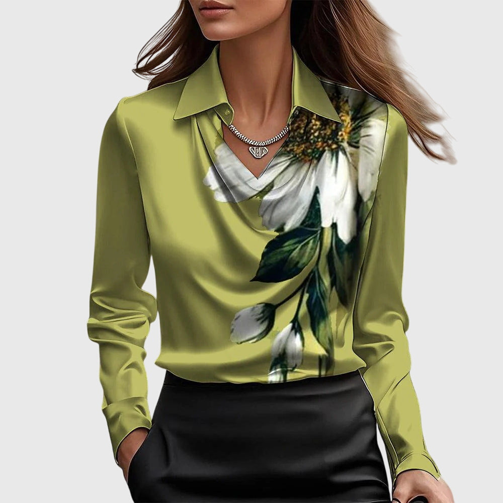 Sylviette | Blouse with luxurious sheen and pleated neckline
