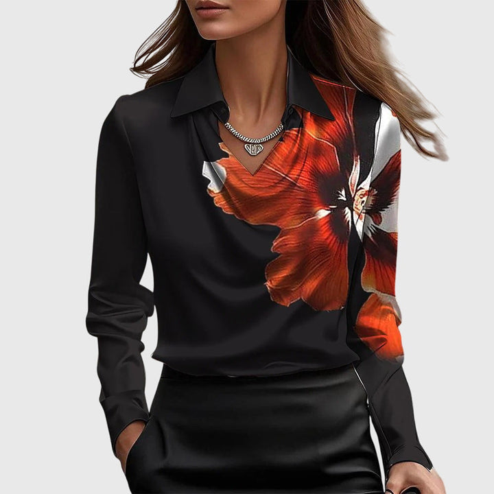 Sylviette | Blouse with luxurious sheen and pleated neckline